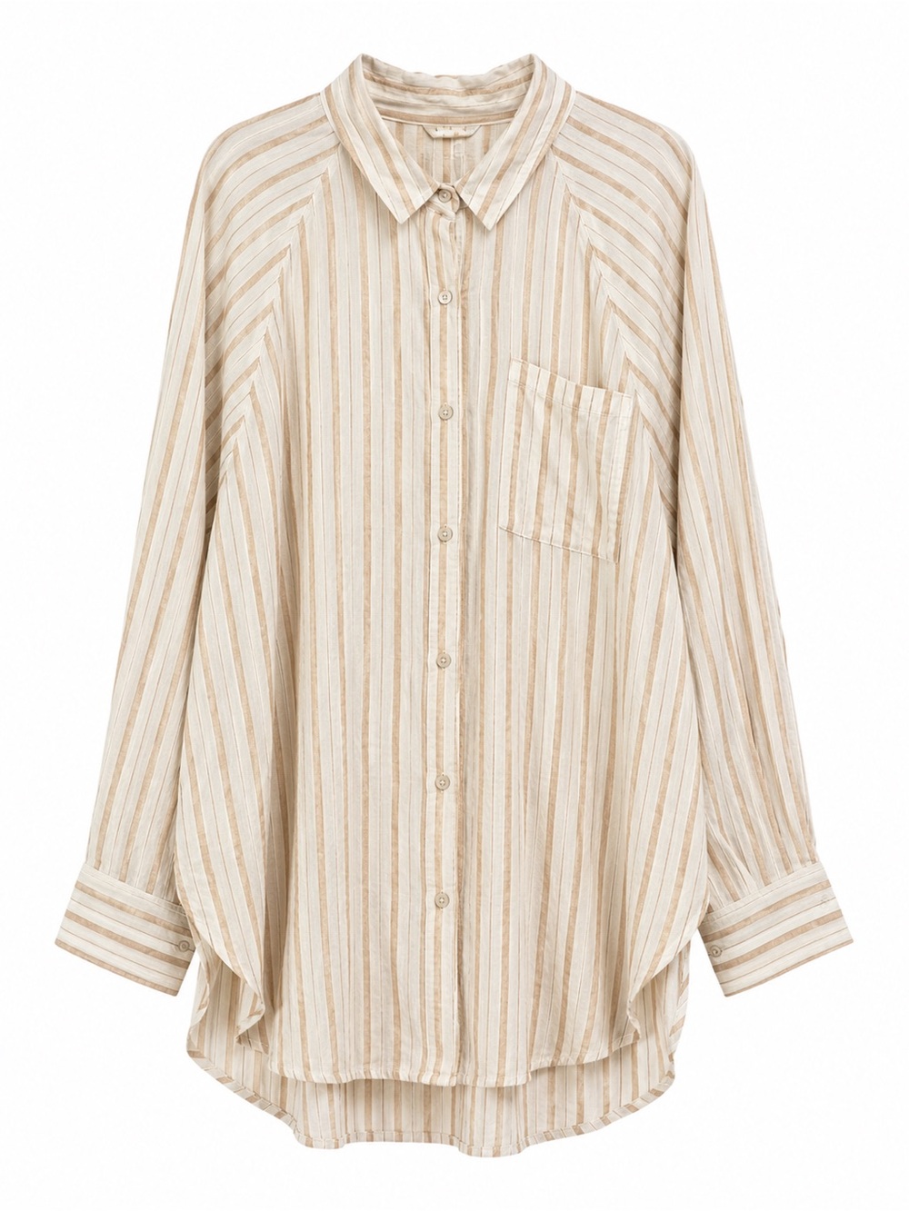 Aerie Linen Blend Striped Button Down Tunic Shirt Large Cream Tan Oversized